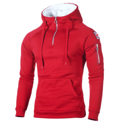 Luvtröja för män Gymjacka Hooded Zip Up Pullover Ytterkläder Red M