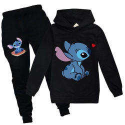 Barn Lilo Stitch Sweatshirt Hooded Top Pant Tracksuit Outfit black 160cm