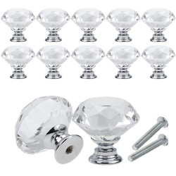 10x Lådhandtag Kristallglas Diamantformad skåpknopp