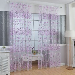 1 moderiktig blommig tyllgardin för dörrar och fönster purple 100*200cm