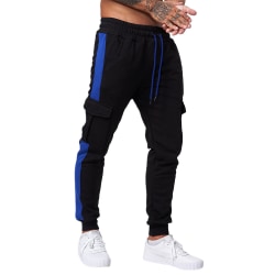 Män Casual Sport Slim Byxor Löpning Joggare Gym Träningsbyxor black blue edge L