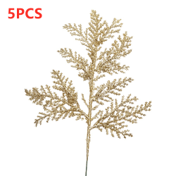 5 ST Artificiell blomma tallblad gren julträd krans dekor gold 5PCS