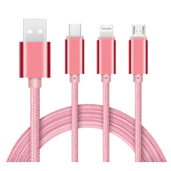 3 in 1 Nylon -kaapeli - Lightning / Micro-USB / USB-C Pink gold