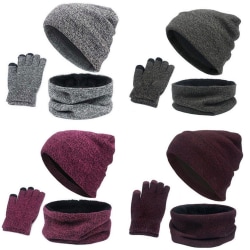 3-delt Vinter Beanie Hat Hals Handsker Sæt Dark grey one size