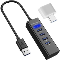 4-ports USB Hub med USB-C adapter utan kostnad Svart