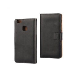 Huawei P9 Lite -lompakkokotelo aitoa nahkaa - Tyylikäs ja yksinkertainen Black