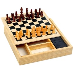 4i1 - Schack / Backgammon / Domino / Plockepinn i trä multifärg