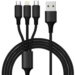 Laddare - Laddkabel Multi 3i1, USB-C, Micro-USB, iPhone - 1,2 m Svart