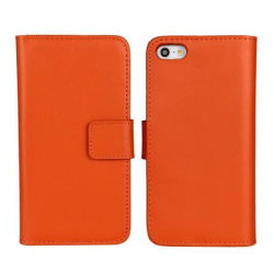 Lompakkokotelo iPhone 5 / 5s / SE aitoa nahkaa Orange