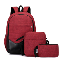 Tredelad ryggsäck för män Casual Business Zipper Ryggsäck Red
