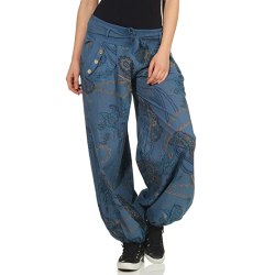 Haremsbyxor för kvinnor med hög midja Yoga Boho byxor med fickor blue 4XL