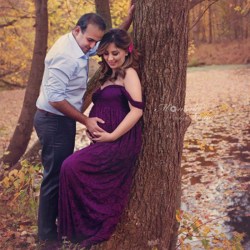 Mamma Graviditetsfotografering Off Shoulder Maxiklänning Bröllop purple S