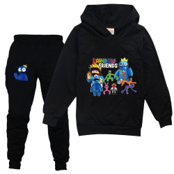 Kids Rainbow Friends Hooded Print Toppar Byxor Outfits Set black 130cm