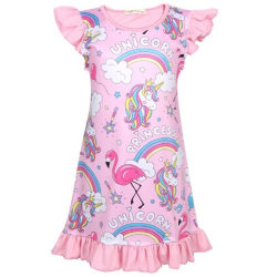 Unicorn Nattlinne Nattlinne Pyjamas Sovkläder Skjorta Barn Tjej #2 pink 7-8 Years =EU 122-128