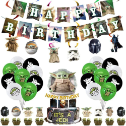 Grattis på födelsedagen Banner hängande dekorationer Ballonger Cake Topper Grön Vit Svart Star Wars The Mandalorian Baby Yoda