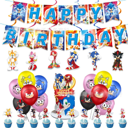 Barn Grattis på födelsedagen dekorationer Set Banner Ballonger Cake Toppers Sonic the Hedgehog