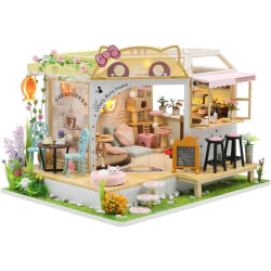 Miniaturedukkehus med møbler, gør-det-selv-trædukkehussæt plus støvtæt og 1:24 kreativt rum