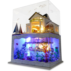 Miniaturehus til at bygge DIY træ miniaturedukkehus i sæt med støvtæt og værktøj, håndlavet D