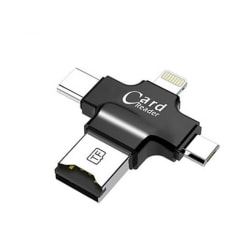 4-i-1-kortläsare Type-c/Lightning/Micro USB/ USB 2.0 SD-läsare black