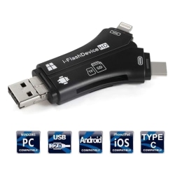 4 i 1 Micro USB/ USB Type-c / USB SD-kortläsare black