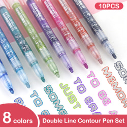 Double Line Outline Art Marker Pen Permanent Marker 8 PCS