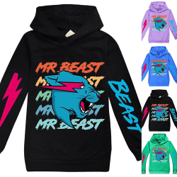 Mr Beast Lightning Cat Tonåringar Print Klassisk hoodie Casual Långärmad huvtröja Toppar för pojkar Flickor