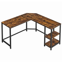 Vasagle-tietokonepöytä, L-muotoinen kulmapöytä, työasema, maalaismainen ruskea ja musta