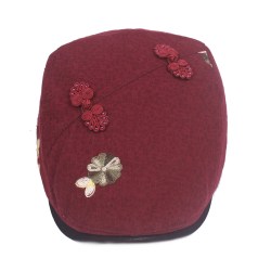 Kvinnor män Basker Hatt Kinesisk stil Peaked Cap Retro Spänne Advance Hats Bomull Linne Hatt Wine Red Adjustable