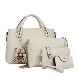 Lady Dam handväska Style Bear Pendant Trendig präglad Mother and Child Bag-väska Beige