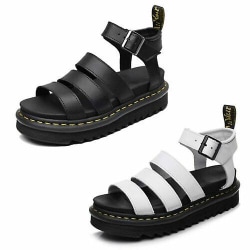 Chunky sandaler för kvinnor Tjock sula Strappy Block Flatforms Skor S Black UK6.5EU39