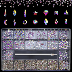 Crystal Ab Multi Shapes Rhinestones Glas Ädelstenar Kit för nagel