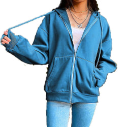 Vintage 90-tals vintage 90-tals solid dragkedja fram överdimensionerade långärmade tröjor hoodies med fickor