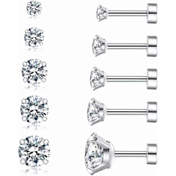 Cubic Zirconia Hypoallergena örhängen för kvinnor Män Flickor Statement Brosk Mode Kirurgiskt stål Helix örhängen 5 par