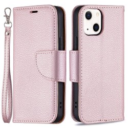 SKALO iPhone 13 Premium Litchi Wallet - ruusukulta Pink gold