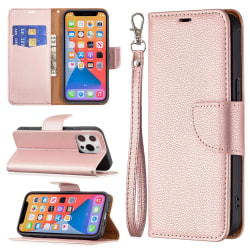 SKALO iPhone 13 Pro Premium Litchi -lompakko - ruusukulta Pink gold