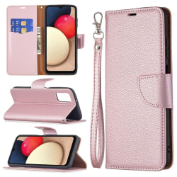 Samsung A02s / A03s Premium Litchi lompakko - ruusukulta Pink gold