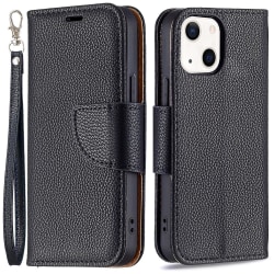 SKALO iPhone 13 Premium Litchi Wallet - musta Black