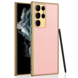 SKALO Samsung S23 Ultra PU-nahkainen Gold Edge Suojakuori - Pink Pink