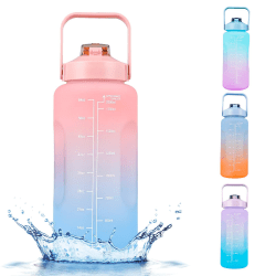 Sportvattenflaska, motiverande 2-liters vattenflaska med tidsmarkör, BPA-fri, löstagbart sugrör, låslock, läcksäker, One Touch Open