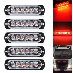 5-pack - Smal röd 6 LED-blixtljus - LED Lightbar Mini Emergency Light Bar 18 blinkande mönster 12V-24V för universal fordon eller lastbil