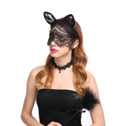 Svarta Ögonmask Ansiktsmask i Spets Lace Maskerad Mask Bunny svart