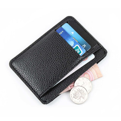 Rymlig Korthållare 9 fack Plånbok Kreditkortshållare Skinn svart