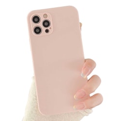 iPhone 12 Pro Tunt Rosa Beige Mobilskal med Linsskydd 1mm TPU beige