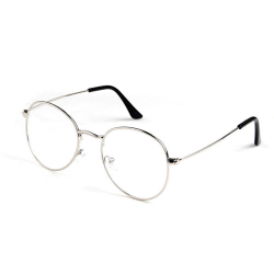 Ovala Glasögon Silver Metall Klart Glas utan Styrka Klarglasögon silver