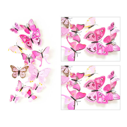 12-pack Fjärilar 3D Väggdekal Väggdekor Väggdekoration Rosa rosa