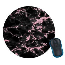 Pehmeä pyöreä hiirimato painetulla mustalla vaaleanpunaisella marmorilla 20 cm musta