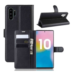 Samsung Galaxy Note 10 Plånboksfodral Svart Läder Skinn Fodral svart