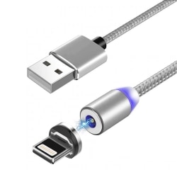 1m Magnetisk Apple iPhone Lightning Laddkabel Quick Charge 3.0 silver