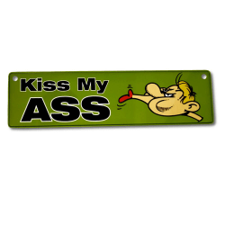 Metallskylt för bil / barnvagn - Kiss my ass Grön
