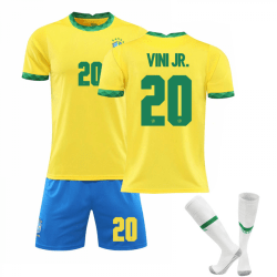 Brasilien Hem Gult set Barn Vuxna Fotbollströja, 28